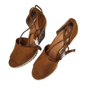 Sugar Sandals Shoes Women 9.5 M Tan Wedge Tie Up Sgr-Shayla Natural